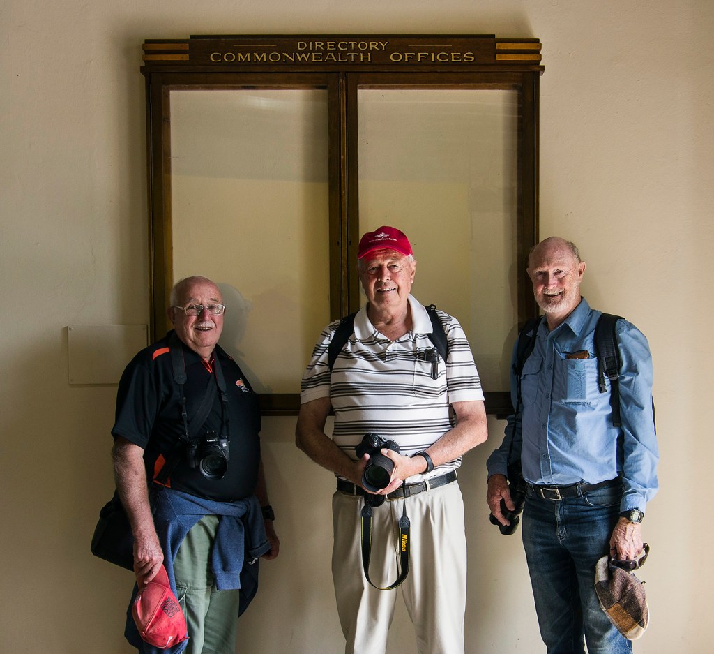 (l to r) Wal Phelps. Peter Peploe. Bob Cook. Visiting the old Hickson Road Offices.